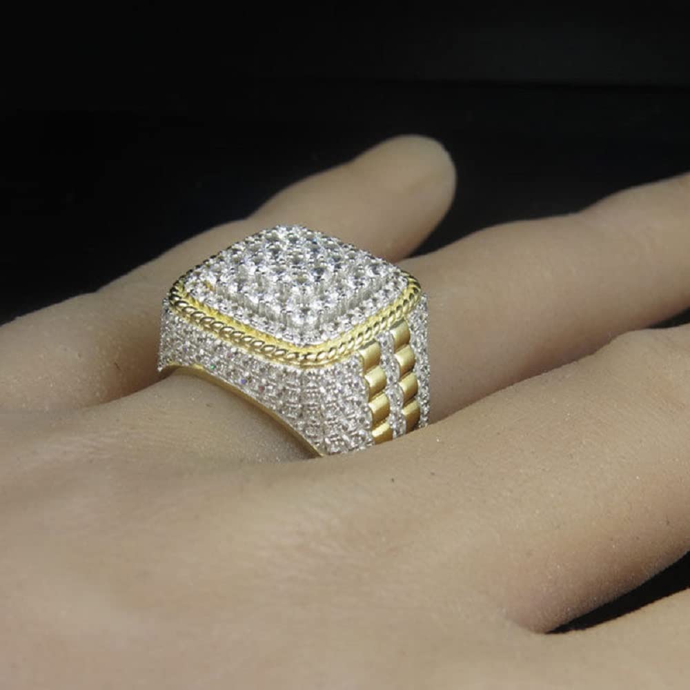 WBDWWTD pełny diament męski luksusowy pierścionek Hip Hop Punk wiertarka wodna Iced Out złoty pierścionek dla mężczyzn ręcznie robione delikatne Bling złote diamentowe męskie pierścionki Boss
