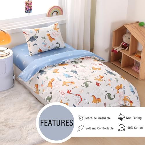 Image of Dinosaur Printed Crib Bedding 3-Piece Set, Soft Breathable Cotton Nursery Bedding Includes Quilted Comforter, Fitted Crib Sheet and Pillowcase for Baby Boys