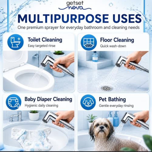 Image of Jet Spray Gun for Toilet | Health Faucet Gun Only | ZeroBlock Anti-Clog Silicone Nozzles | High Pressure Health Faucet | Leak-Proof Stainless Steel Body | Flush Gun for Toilet 1 Year Warranty Chrome