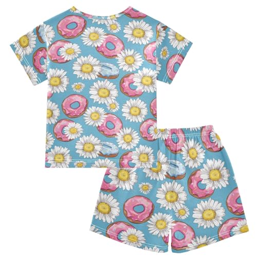 ALAZA Daisy Flowers Donuts Pajama Set Short Sleeve Sleepwear Soft Lounge Nightwear2