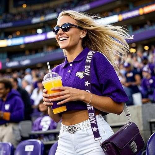 Image of Game Day Replacement Crossbody Wide Shoulder Straps Beaded Game Day Football Sport urse Strap Replacement (Purple White)