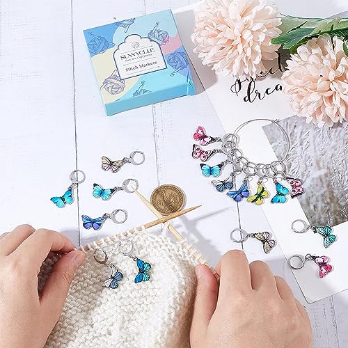 SUNNYCLUE 1 Box 20Pcs Stitch Markers Cute Butterfly Lobster Clasp Charms Crochet Stitch Marker Removable Knitting Stitch Markers Metal Crocheting Markers for Sewing Weaving Knit Threading DIY Craft - Image 3