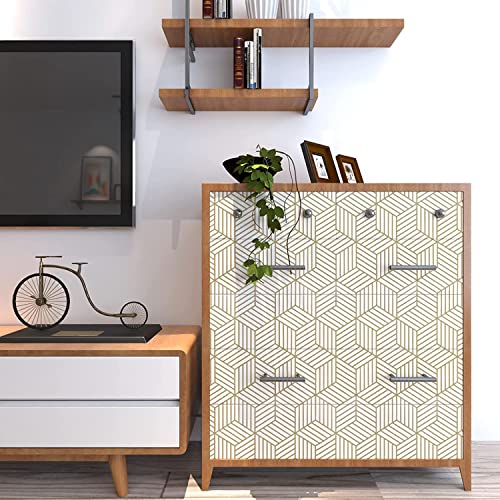 Image of FOKRIM Gold and White Geometric Wallpaper for Walls 45.5x305cm Sticker Wallpaper Peel and Stick Hexagon Removable Self Adhesive Waterproof Wallpaper