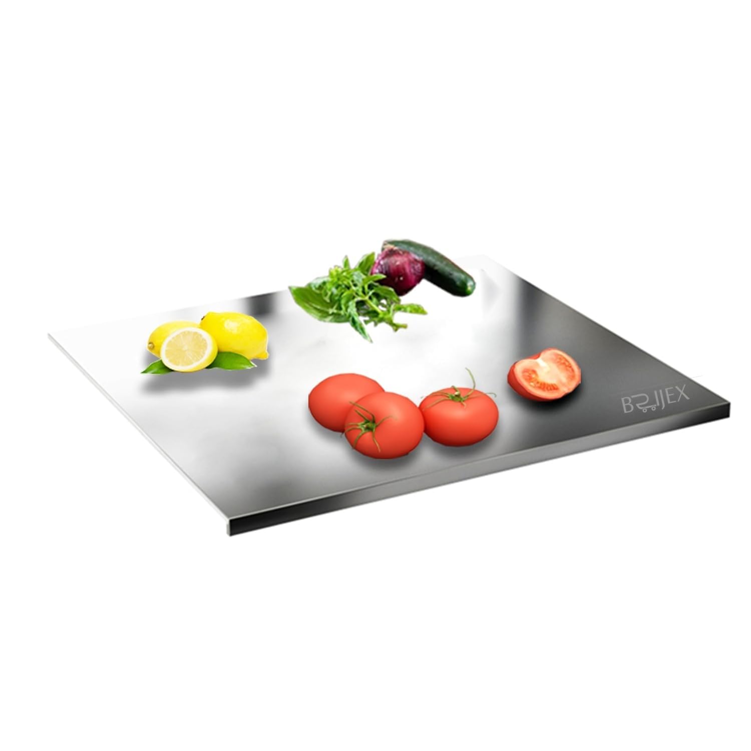 Brijex Steel Chopping Board with Lip for Kitchen | Free Rollin Pin | Non Slip| Rust Proof | Easy to use| Round Edge| for Cutting Vegetables, Meat,Fish,Fruits (35 X 30 CM)