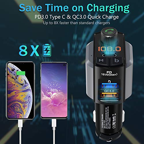 Transmissor FM LENCENT Bluetooth 5.0 para carro, QC 3.0 e Type-C PD 41W carregador adaptador de áudi