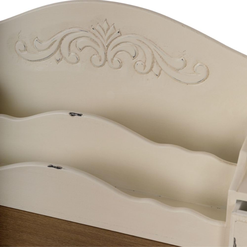 Romantischer Schreibtisch Versailles 90cm antik-Weiss braun Sekretär Shabby-Chic Schubladen Bicolor
