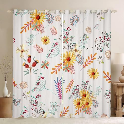 Cortina opaca para ventana de margaritas amarillas, cortinas de oscurecimiento con patrón impreso de flores brillantes 3D, aislamiento térmico para dormitorio, reducción de ruido, cortinas de