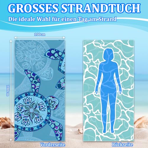 Giyim Strandhandtuch Groß - 180 x 100 cm Strandtuch Mikrofaser mit Tasche, Saugfähig und Schnell Trocknende Strandtuch, Weiches & Leichtes Beach Towel für Strand, Schwimmen (Schildkröten)