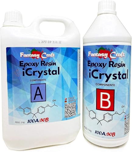 Icrystal Résine èpoxy – 3 Kg Resine Ultra Transparent - Pour la création de bijoux, River Table, créations artistiques, modélisme, Sans BPA - Assistance technique...