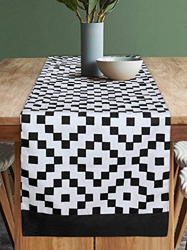 Image of Dekor World Fun with Checks Printed Black Table Runner (33x180cm) (Pack of 1)-6 Seater Dinning & Center Table