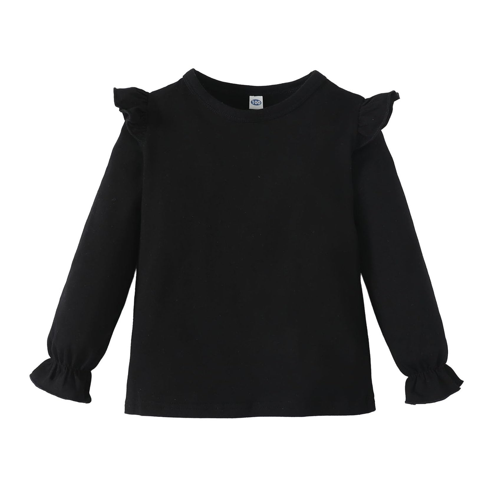 Magic Park 12M-7Y Baby Toddler Girl Long Sleeve Blouse Kids Solid Color Basic Tee Tops Little Girls Ruffle Cuffs T-Shirts