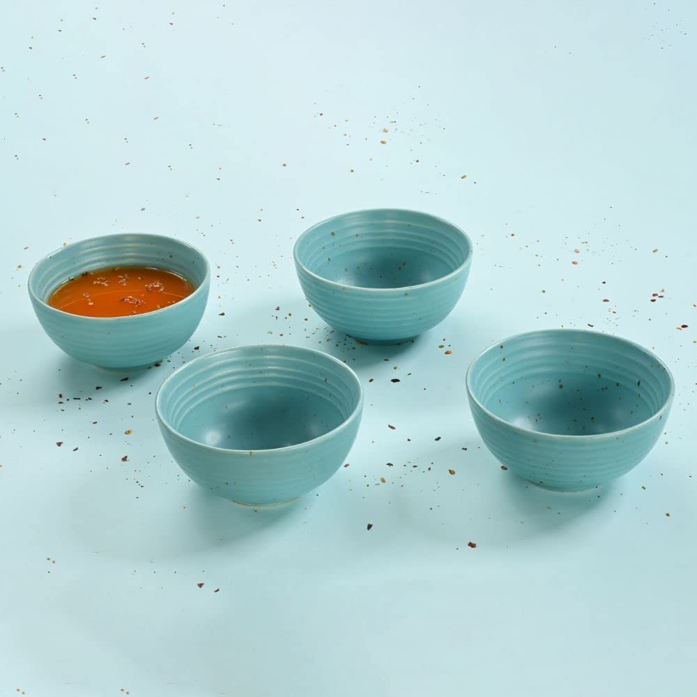 Wakefit Veg Bowls | Set of 4 | 250 ml | Stoneware Ceramic | Toxin Free | BPA and Lead Free | Microwave & Dishwasher Safe Bowls for Snacks,Rice,Dal,Fruits,Salad,Pasta,Noodle,Maggi | Blue Matt | Jolly