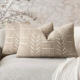 vivrudil Home Décor Decorative Boho Chenille Throw Pillow Covers Neutral Lumbar Cushion Covers Textured Soft Farmhouse Pillowcase for Couch Sofa Chair Bed Living Room, 12×20 Inch, Set of 2, Beige