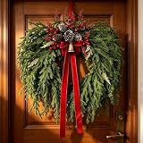 24 Inch Christmas Wreath for Front Door - Artificial Cedar Winter Wreath with Red Velvet Bow, Golden Bell...