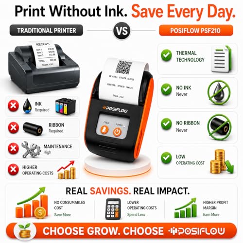 Image of Thermal Label Printer for Business Office Home | Inkless Thermal | Mobile, Desktop Compatible (BillSmart (PSF210-Only 2inch Receipt Printer))