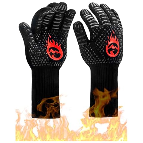 Guantes Barbacoa Multper Resistentes al Calor 800℃ con Revestimiento de Silicona Negro Cover
