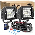 Nilight 2Pcs 3Inch 42W LED Cubes Upgraded Spot Flood Combo Square Driving Fog Off Road Lights 12V 5Pin Rocker Switch Wiring Harness Kit-2 Leads (ZH045)