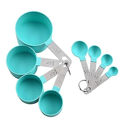 Giffy 8 Pcs Stainless Steel Handle Accurate Tablespoon Baking Measuring Cup and Spoon Set for Measuring Dry and Liquid Ingredients, (Green)