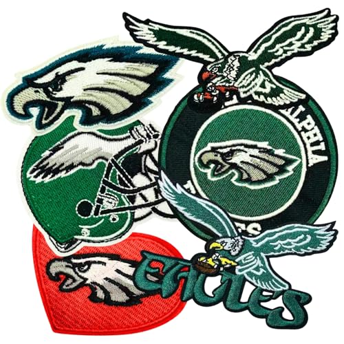 6 Pcs Cool Eagles Rugby Embroidery Patches Football Sports Fans Embroidered Badges Team Logo Patch for Sew On/Iron On Fabric Stickers Applique for Clothes Backpacks Hat Jeans Sportswear