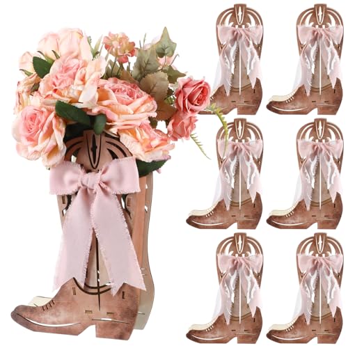 Amyhill Western Cowgirl Boots Flower Boxes Centerpiece Boot Shape Wood Boxes Decor Western Theme Party Cowgirl Favors Tabletop for Cowboy Birthday Party Baby Shower Wedding Supplies (Pink 6 Pcs)