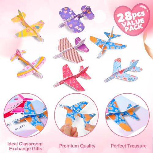 Valentines Day Gifts for Kids - 28 Flying Foam Airplanes Toys Valentine's Greeting Cards for Kids Classroom School Party Supplies Treats for Boys Girls School Party Favor Bulk Exchange Prizes Present - Image 4