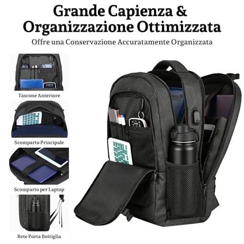 Annmor Zaino Porta Pc, 17,3 Pollici Antifurto Per Uomo, Zaino Da Viaggio & Scuola Con Porta Usb, Compagno Versatile Per Adolescenti, Studenti E Lavoratori - 3