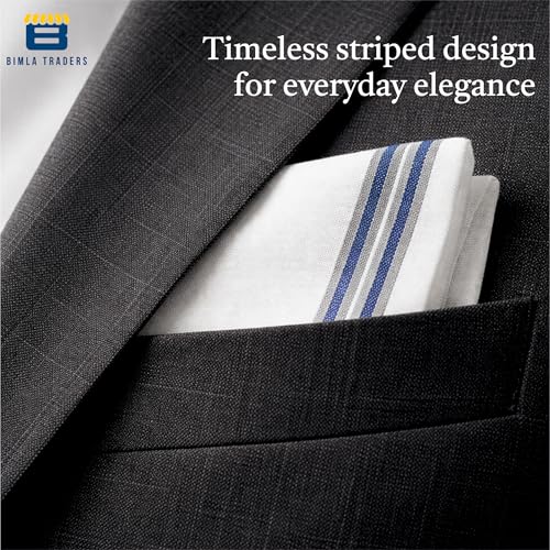 Image of Btag Premium Pure Cotton Handkerchiefs for Men | White with Stylish Border | Soft, Durable & Absorbent Hanky /Rumal | Classic Solid Design for Boys & Men |White Self (Pack of 12) 53 x 53 CM
