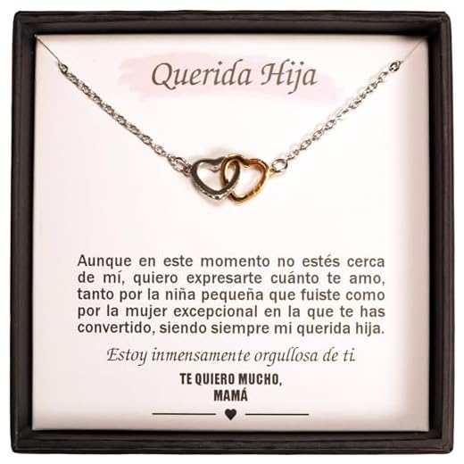 TILOVE - Collar personalizado para mujer con colgante en forma de corazón que contiene un mensaje de amor para tu hija, firmado por Mamá | Idea de regalo para cumpleaños, Navidad, Día de la Madre