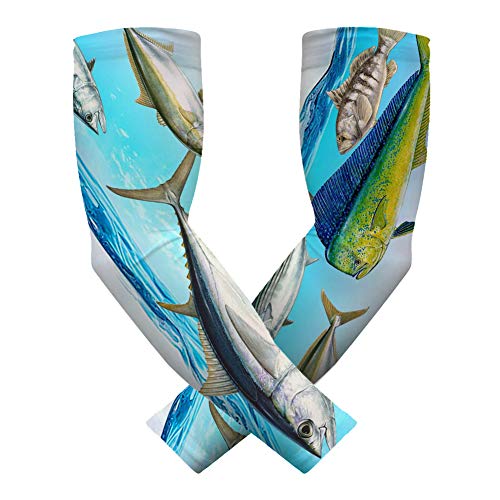 CHOO Fishing Moisture Wicking UPF 50 Arm Warmers for Running, Cycling, Athletic,Fish,Adult Small/Med