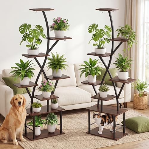 Image of Plant Stand Indoor with Grow Lights 2 Pack Corner Plant Stands 8 Tiered 64 inch Tall Plant Shelf for Indoor Growing Multiple Metal Flower Holder Home Decor Plant Rack for Living Room Patio Balcony