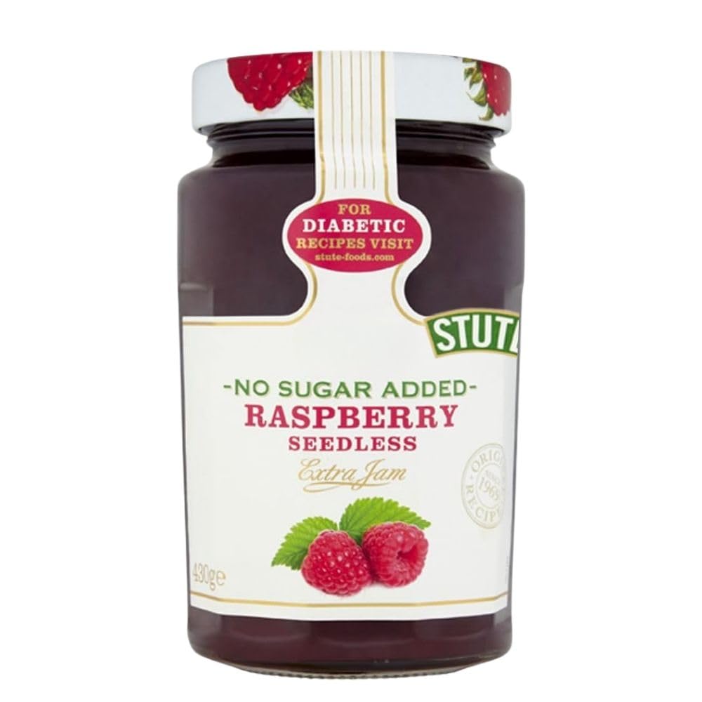 Stute No Added Sugar Raspberry Seedless Jam 430g x 1, Natural Berry Fruit Sweet Spread Low Calorie Preserve Cream Tea Marmolade with Welari Thank You Card | (1pack)