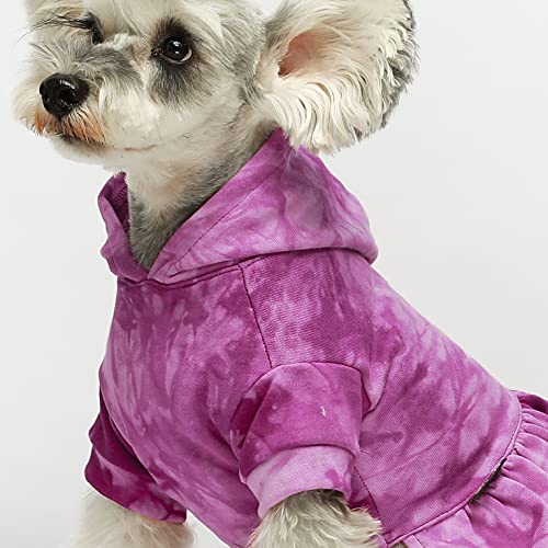 Fitwarm 100% Cotton Tie Dye Dog Clothes Dog Hoodie Dresses Breathable Skirt Girl Doggie Dress Puppy Outfits Cat Sweatshirt Apparel Purple Small #TOP3
