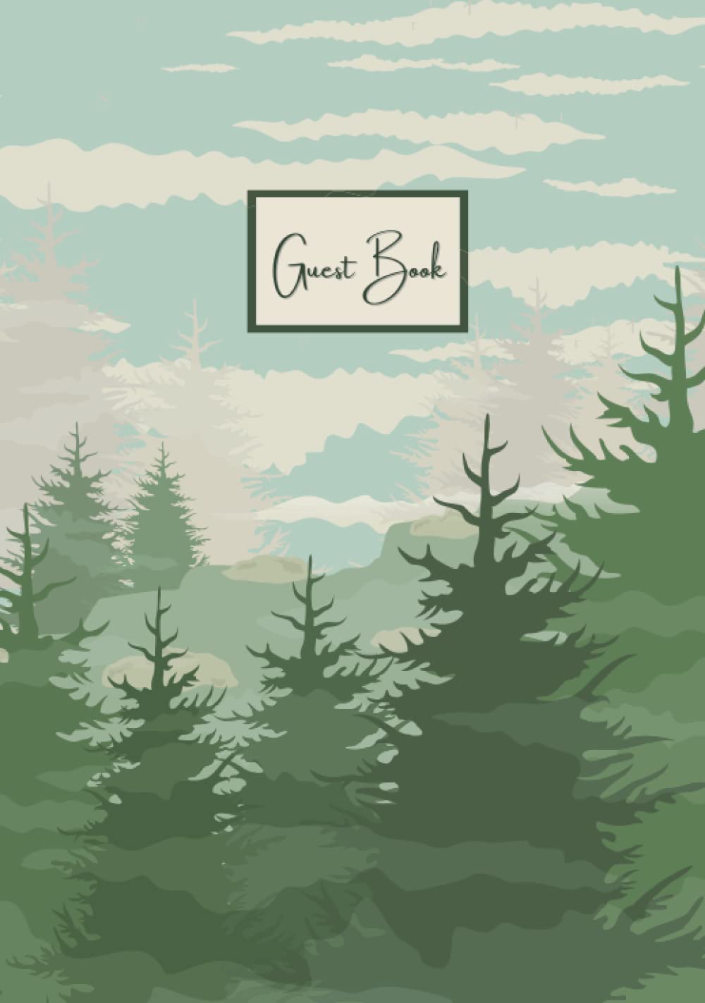 Guest Book: Cabin Guest Book for Vacation Home Rustic Hardcover Perfect for Holiday Homes in the Mountains Cabins in the Woods Vacation Rental House and Bed & Breakfasts | Graphic Pine Trees Edition
