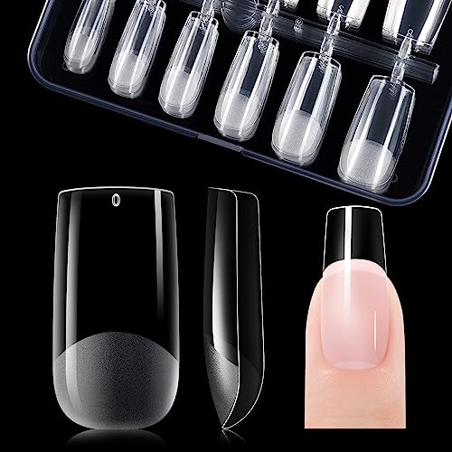Gelike ec Medium Square Nail Tips - Soft Gel Nail Tips Square Shaped Full Cover Gel X Nails Pre Etched for Extensions,PMMA Resin Clear False Nails Strong Press on Nails 120PCS 12 Sizes,MEDIUM SQUARE