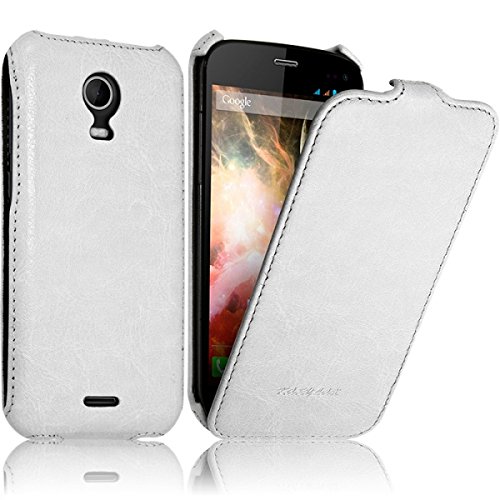 Seluxion - Housse Etui Coque Rigide à Clapet pour Wiko Darkmoon Couleur Blanc + Film de Protection