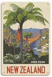 SBKGBIEHG Metallschild Neuseeland-Blechschild – Baumfarn – Reise von Marcus King C.1950 Vintage Dekor Kunst Schild Home Küche Bar Cafe Club Höhle Wanddekoration Retro Blechschild 30 x 43 cm