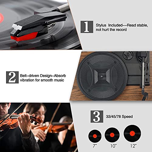 Platine Vinyle Bluetooth, Tourne-Disque Gramophone à l’ancienne avec Haut-parleurs intégrés et entraînement par Courroie USB AVCE 3 Vitesses (café) - Les Beatles, Paul McCartney, John Lennon, RIngo Starr, George Harrison Platine Vinyle Bluetooth, Tourne-Disque Gramophone à l'ancienne avec Haut-parleurs intégrés et entraînement par Courroie USB AVCE 3 Vitesses (café) – Image 4