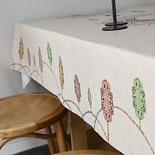 Nappe en coton et lin bohème chic à pompons pour table de salle à manger 140x200