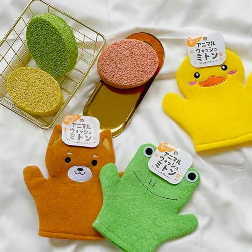 Image of BubbleGlove, Baby Bath Mitt Wash Gloves Hand Puppet for Kids & Toddler, Bath Sponge & Baby Washcloth Mitt for Kids & Adults, Body Scrubber for Mommy & Me (Cute Duck,Frog & Bear)
