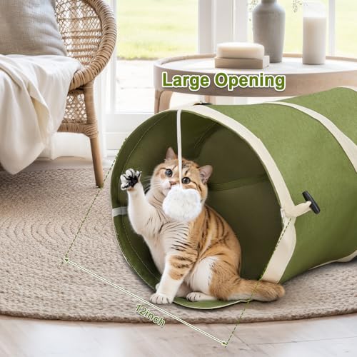 Image of Ownpets Cat Tunnel Large 12 inch Diameter, Cactus-Shaped Cat Tunnel Toy, Sturdy Oxford Fabric Collapsible Cat Tunnels for Indoor Cats, Interactive Peek Hole Pet Tunnel Tube with Cat Wand Toy, Green