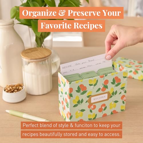 Rileys & Co Citrus Recipe Box - 6x4 Inch Cards, Includes 50 Recipe Cards and 15 Dividers, Cute Organizer for Family Recipes, Housewarming, Mom, Bridal Shower Gifts - Thumbnail 5