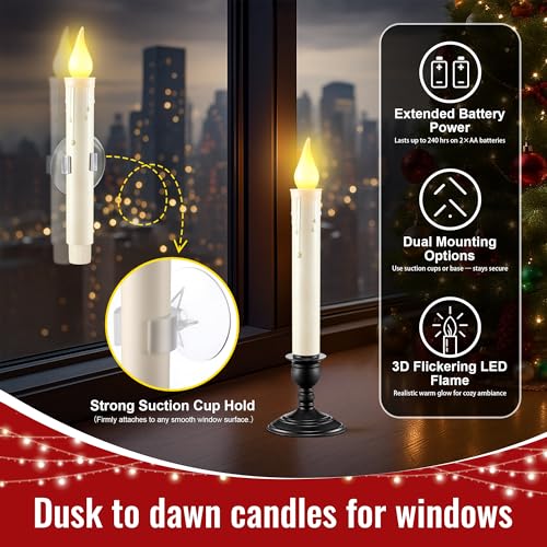 Candelabros led cónicos marfil de alta gama juego de 12 velas automáticas con base negra de diseño 4