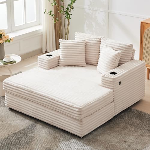 Klysiora Oversized Chaise Lounge Chair Indoor, 60 Inch Upholstered Sofa Bed with Throw Pillows and...