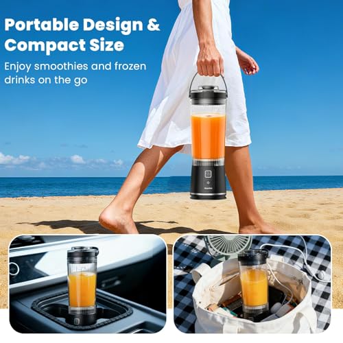 Personal Size Portable Blender for Shakes & Smoothies, 17oz Mini Small Smoothie Blender with On Go Lid & Sip Lid, 26000RPM Rechargeable Cordless Electric Blender for Travel Gym Office (Black)