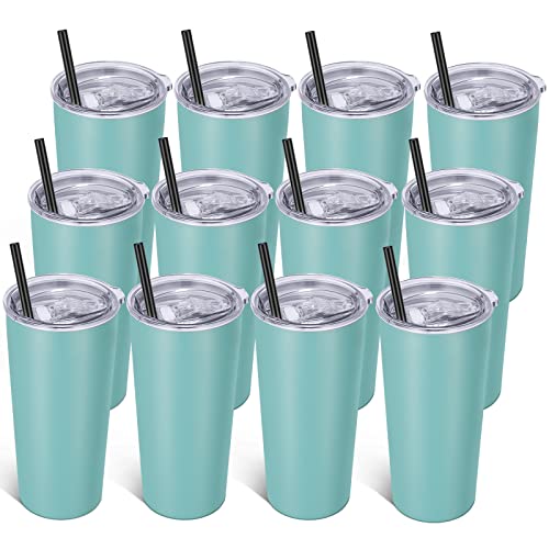 Image of VEGOND 20oz Tumbler Bulk with Lid and Straw 12 Pack, Stainless Steel Vacuum Insulated Tumbler, Double Wall Coffee Cup Travel Mug, River Green