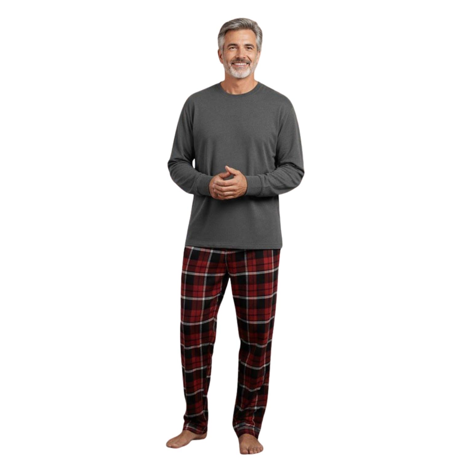 kraftd Mens Winter Pyjama Sets Ultra Soft Long Sleeve Top & Flannel Checked Bottoms Lounge...