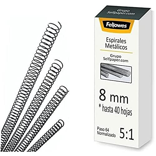 Fellowes 6000801-25 espirales metálicas para encuadernar, paso 5:1, 59 agujeros, 8 mm, color negro