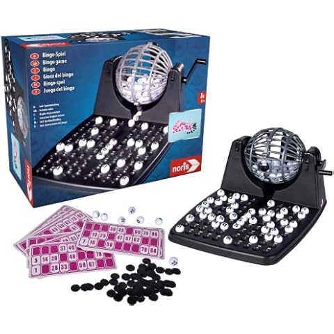 noris 606150493 Bingo Drum with Chips, 90 Balls and 12 Bingo Cards, Action Game for the Whole Family, for Children from 6 Years Cover