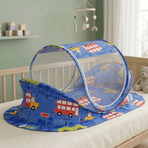 Image of StarAndDaisy Baby Mosquito net with Mattress for Baby, Portable Baby Lounger for Kids, Breathable mesh Mosquito Net. (Car Print;)