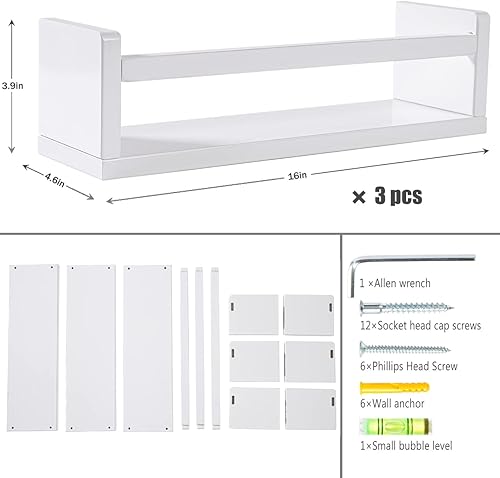 Miniatura 3 de AZSKY Estantería flotante para habitación de los niños, estantes blancos para guardería, estantes de pared para decoración de baño, estante de